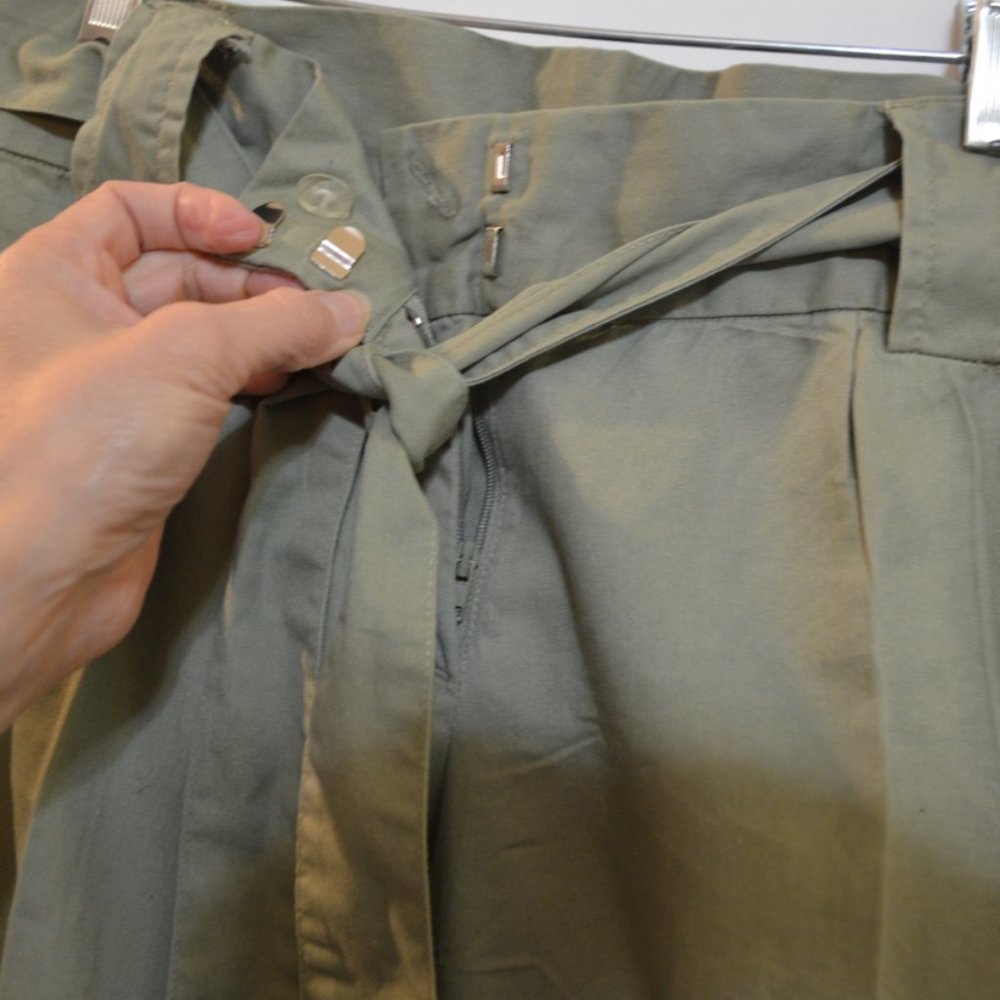 SPLIT DECISION Cotton Wideleg bootcut Low Rise Tie Hooks Fasten Folded Bottoms 7 - Picture 2 of 4